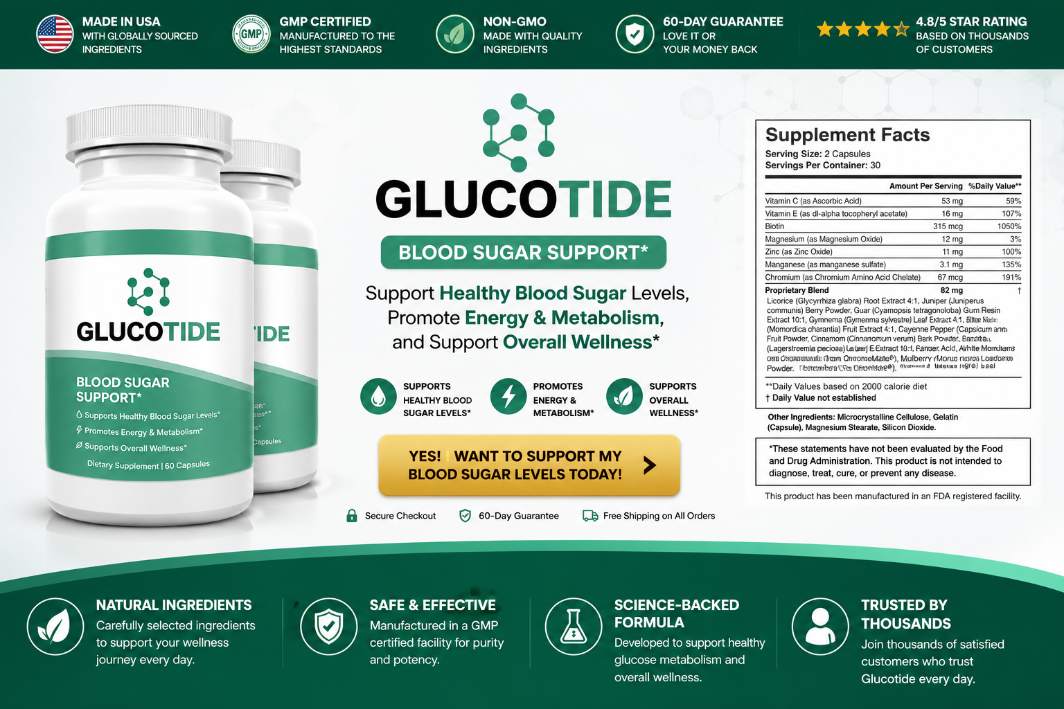 Glucotide blood sugar support supplement bottle