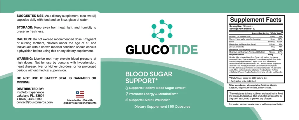 Glucotide Supplement Facts label detail