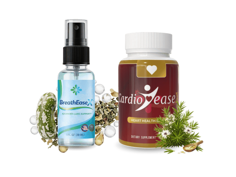BreathEaseX and CardioEaseX product bottles